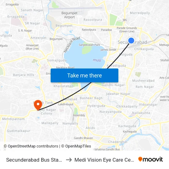 Secunderabad Bus Station to Medi Vision Eye Care Centre map