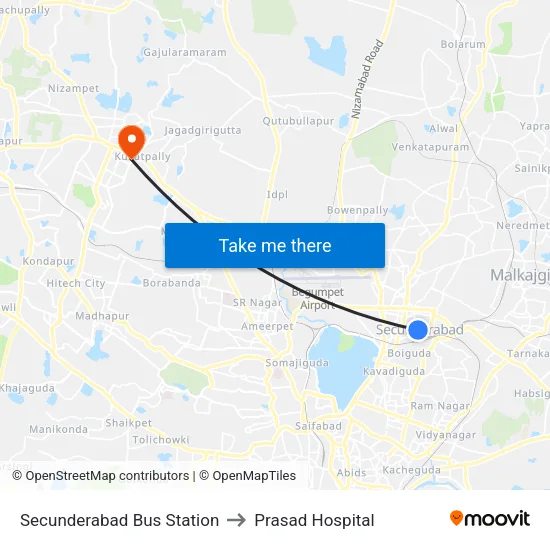 Secunderabad Bus Station to Prasad Hospital map