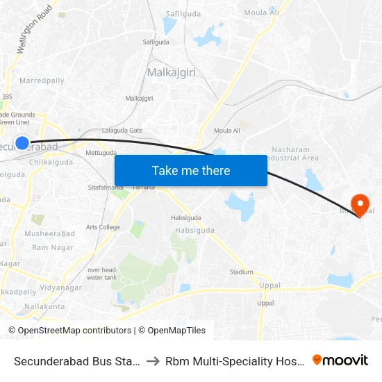 Secunderabad Bus Station to Rbm Multi-Speciality Hospital map