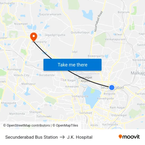 Secunderabad Bus Station to J.K. Hospital map