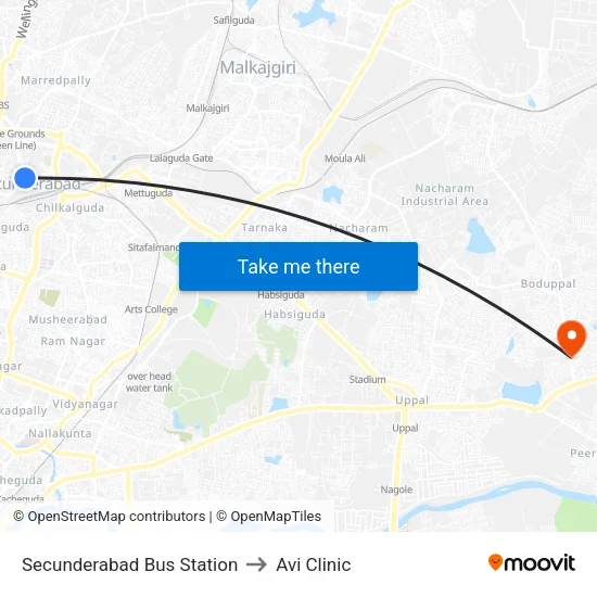Secunderabad Bus Station to Avi Clinic map
