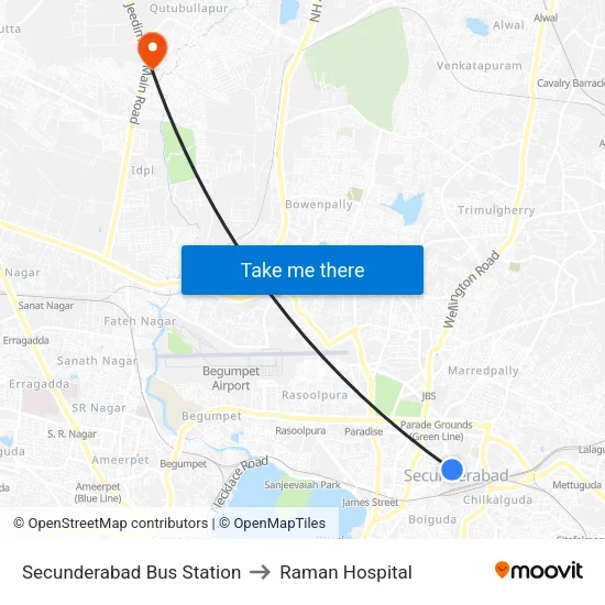 Secunderabad Bus Station to Raman Hospital map