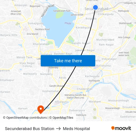 Secunderabad Bus Station to Meds Hospital map