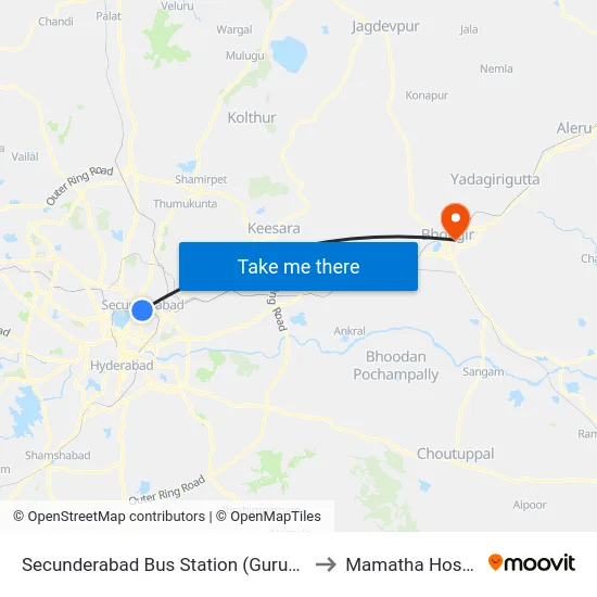 Secunderabad Bus Station to Mamatha Hospital map