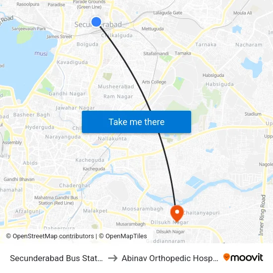 Secunderabad Bus Station to Abinav Orthopedic Hospital map