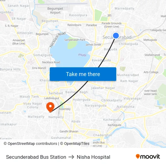 Secunderabad Bus Station to Nisha Hospital map