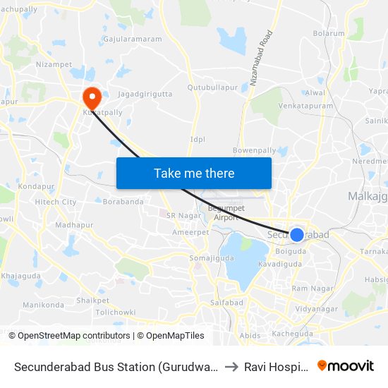 Secunderabad Bus Station (Gurudwara) to Ravi Hospital map