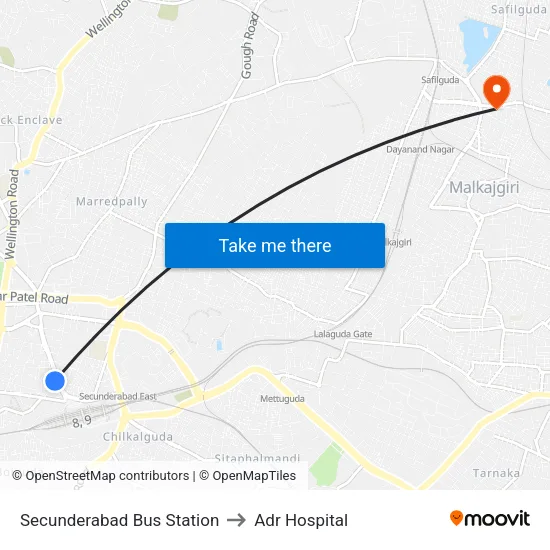 Secunderabad Bus Station to Adr Hospital map