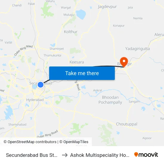 Secunderabad Bus Station to Ashok Multispeciality Hospital map
