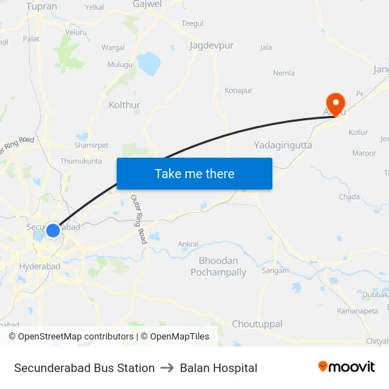 Secunderabad Bus Station to Balan Hospital map