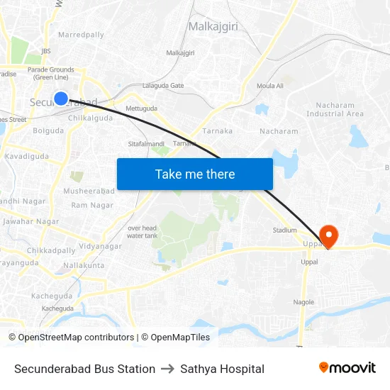 Secunderabad Bus Station to Sathya Hospital map