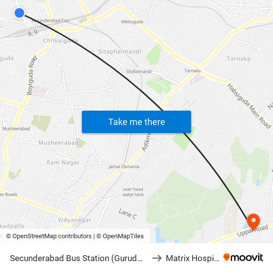 Secunderabad Bus Station (Gurudwara) to Matrix Hospital map