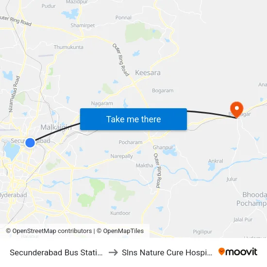Secunderabad Bus Station to Slns Nature Cure Hospital map