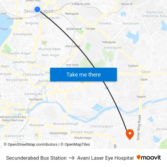 Secunderabad Bus Station to Avani Laser Eye Hospital map