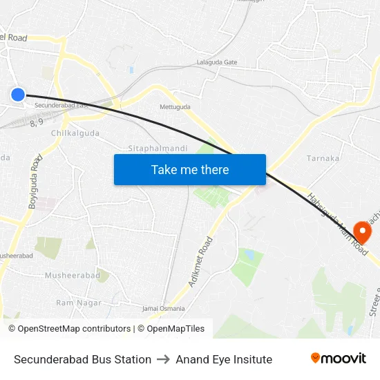 Secunderabad Bus Station to Anand Eye Insitute map