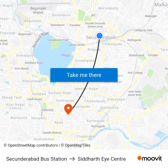 Secunderabad Bus Station to Siddharth Eye Centre map