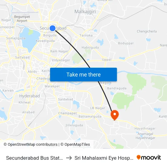 Secunderabad Bus Station to Sri Mahalaxmi Eye Hospital map