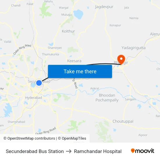 Secunderabad Bus Station to Ramchandar Hospital map