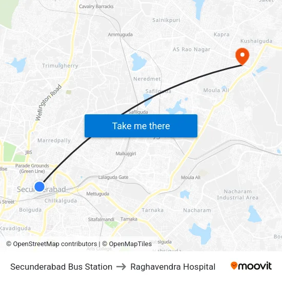 Secunderabad Bus Station to Raghavendra Hospital map