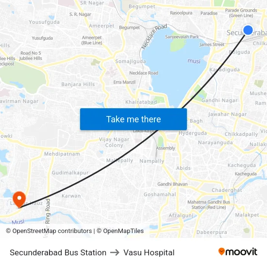 Secunderabad Bus Station to Vasu Hospital map