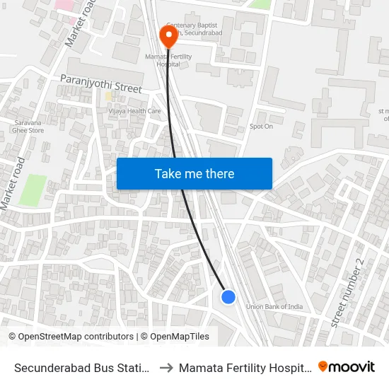Secunderabad Bus Station to Mamata Fertility Hospital map