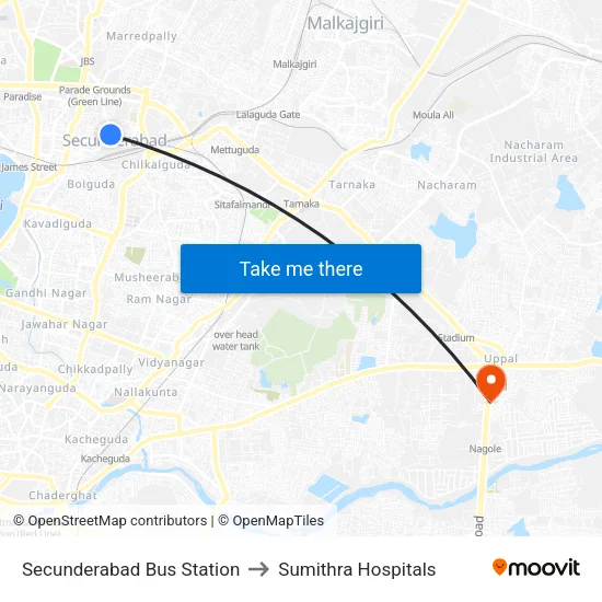 Secunderabad Bus Station to Sumithra Hospitals map