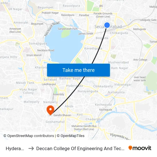 Hyderabad to Deccan College Of Engineering And Technology map