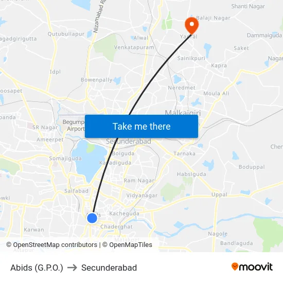 Abids / G.P.O to Secunderabad map