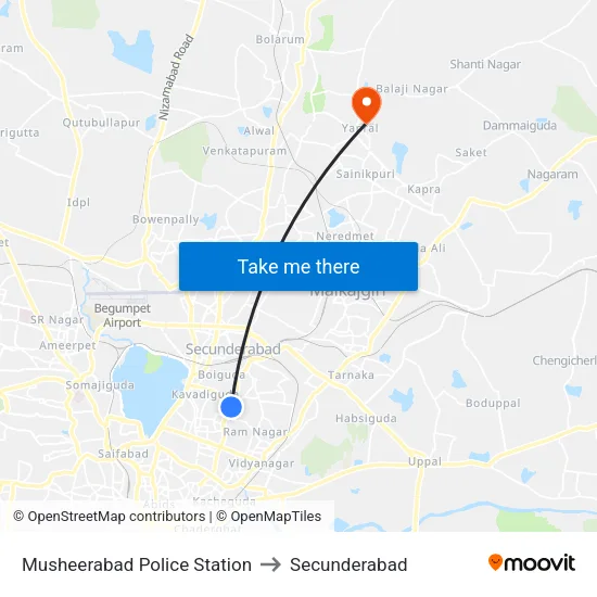 Musheerabad Police Station to Secunderabad map