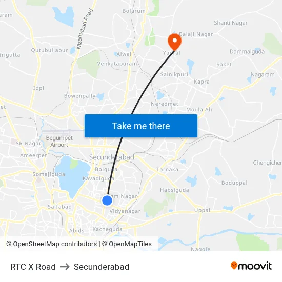 RTC X Road to Secunderabad map