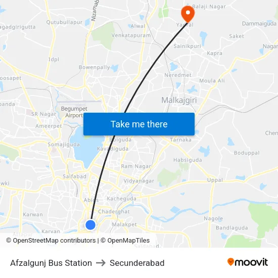 Afzalgunj Bus Station to Secunderabad map
