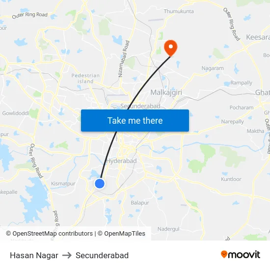 Hasan Nagar to Secunderabad map