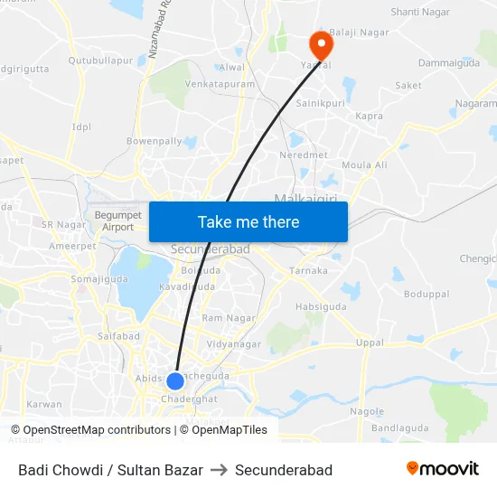 Badi Chowdi / Sultan Bazar to Secunderabad map