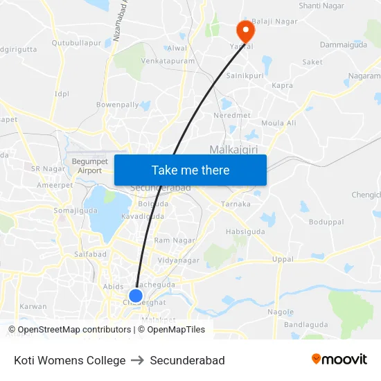 Koti Womens College to Secunderabad map