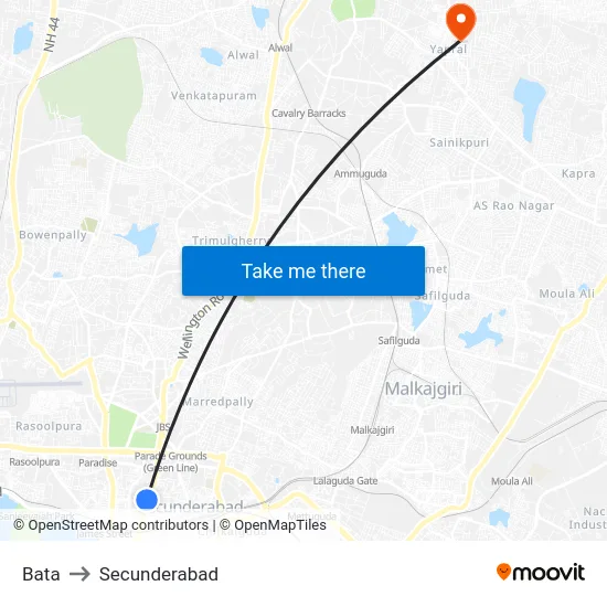 Bata to Secunderabad map