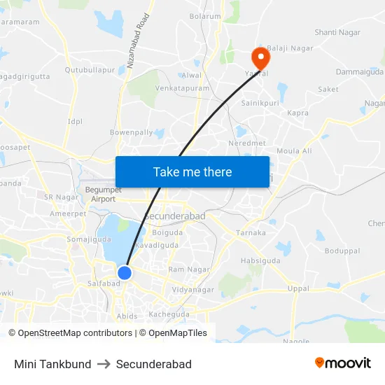 Mini Tankbund to Secunderabad map