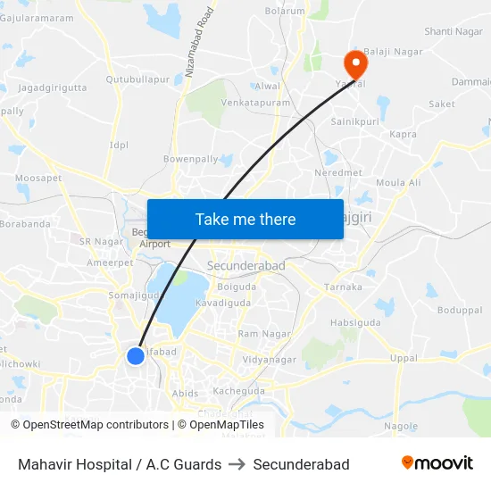 Mahavir Hospital / A.C Guards to Secunderabad map