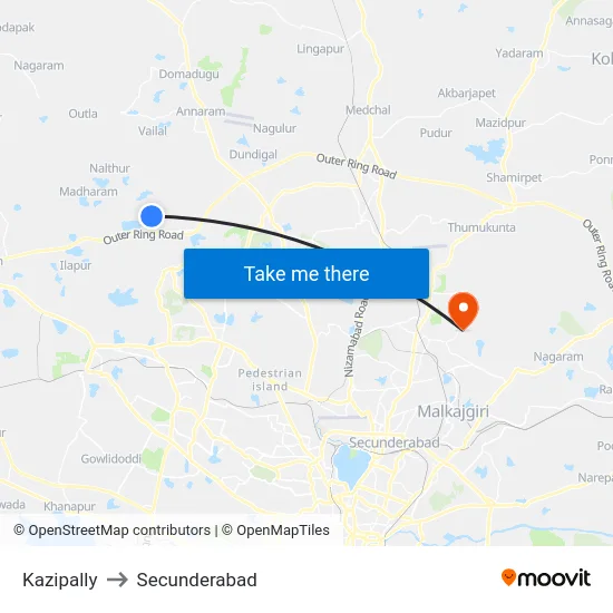 Kazipally to Secunderabad map