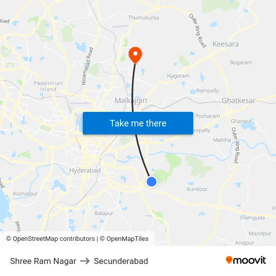 Shree Ram Nagar to Secunderabad map