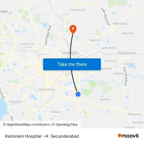 Kamineni Hospital to Secunderabad map