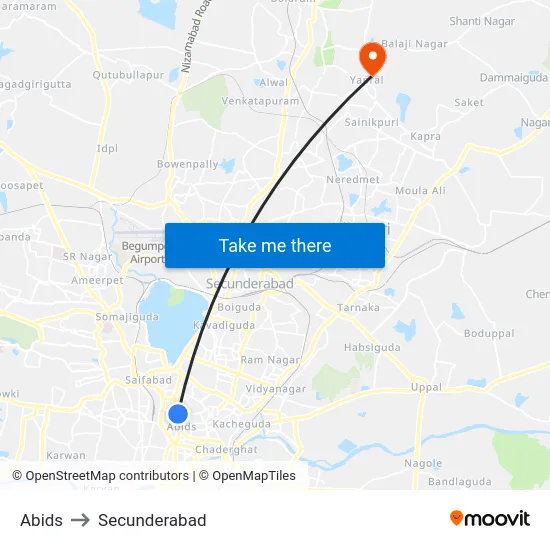 Abids to Secunderabad map