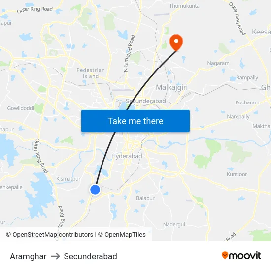 Aramghar to Secunderabad map