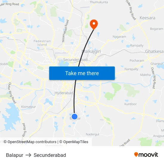 Balapur to Secunderabad map