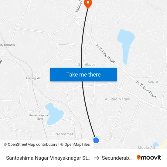 Santoshima Nagar Vinayaknagar Stop to Secunderabad map