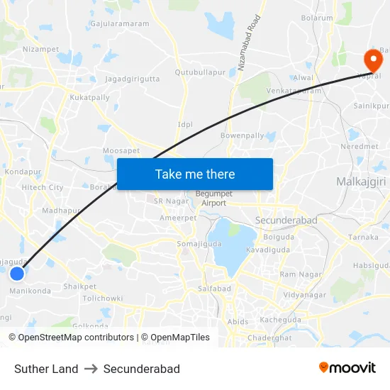 Suther Land to Secunderabad map