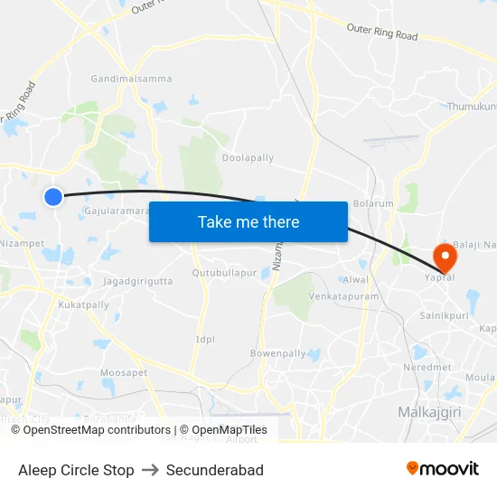 Aleep Circle Stop to Secunderabad map