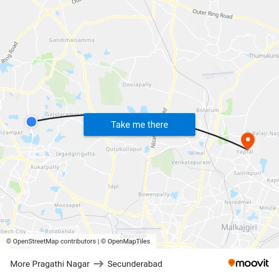 More Pragathi Nagar to Secunderabad map