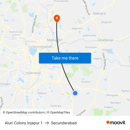 Aluri Colony Injapur 1 to Secunderabad map