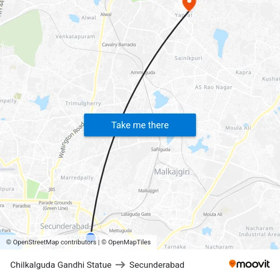Chilkalguda Gandhi Statue to Secunderabad map