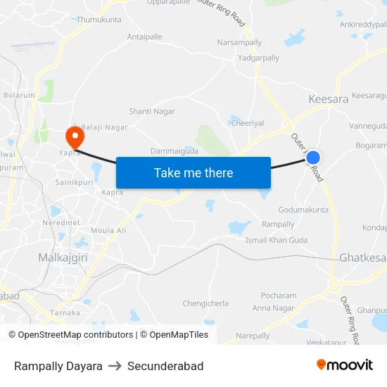 Rampally Dayara to Secunderabad map